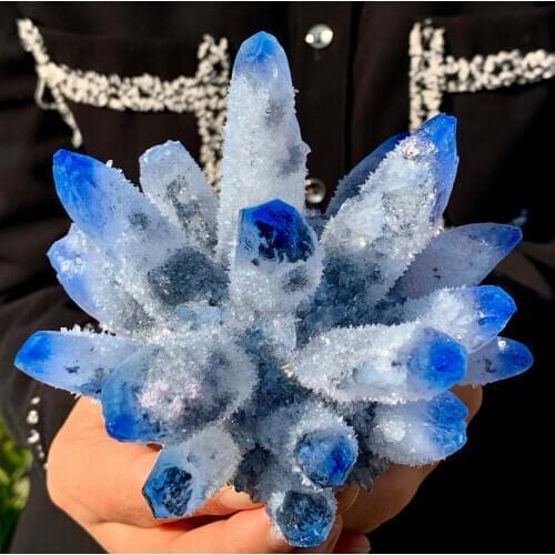 Rare natural blue crystal cluster mineral specimen wedding decoration aquarium 400-450g