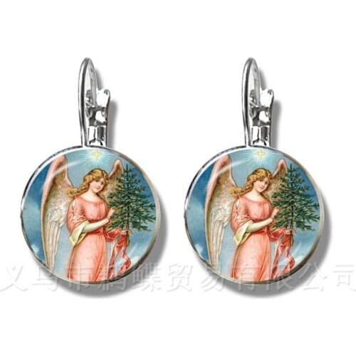 The Christmas Angel With Wings Glass Earrings For Women Girls Jewelry Stud Earrings Jewellery Accessories Xmas Gift