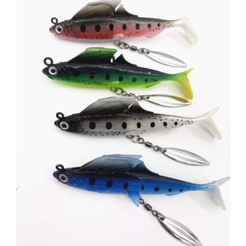 8.5cm/13g Fishing Lead Fish Jig Head Hook with Spoon Soft Lure Wobbler Artificial Bait Sea Bass pike Rockfish Grouper Split Tail