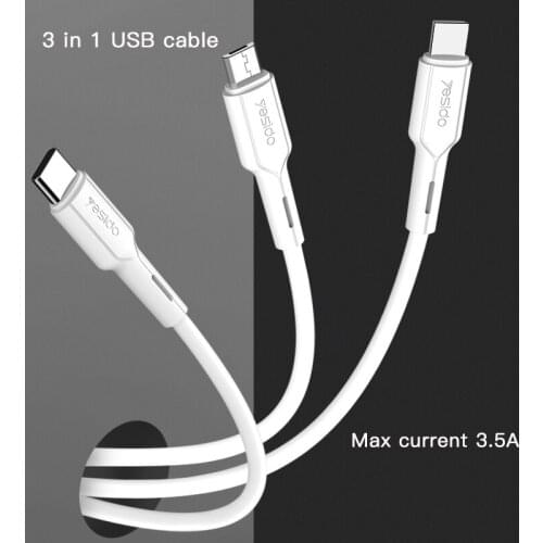 Yesido 3in1 USB Cable for IPhone Data Charging Cable for Micro USB Phone Type C Xiaomi Huawei Samsung Charger Wire for IPad