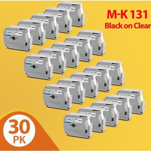A ABCOLOR 10PK/30PK 12mm Labels For Brother MK-131 MK131 MK 131 Black on Clear Printer Ribbon For Brother P Touch Label Maker