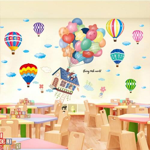 Hot Air Balloons Wall Stickers DIY Cartoon House Wall Decals for Kids Rooms Baby Bedroom Nursery Home Decoration Accessories