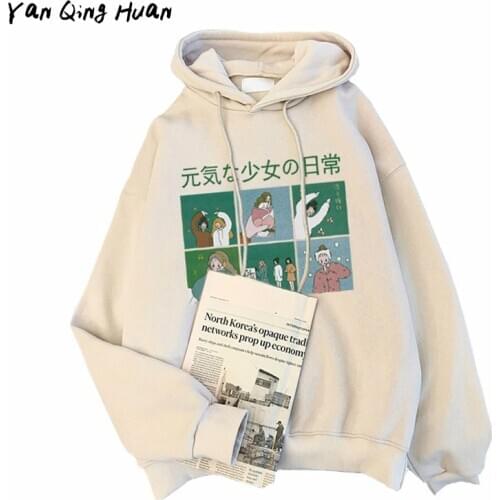 Yan Qing Huan Plus Velvet Hoodie Womens Cartoon Anime Printing Harajuku New Autumn And Winter Korean Loose Tops Sweatshirt Coat