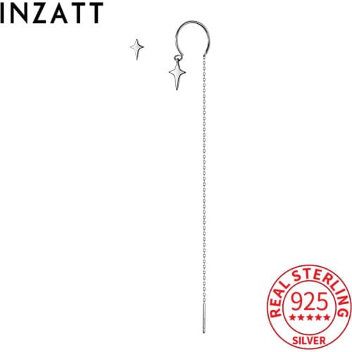 INZATT Real 925 Sterling Silver Long Chain Tassel Star Drop Earrings For Women Punk Fine Jewelry Asymmetry Accessories Gift