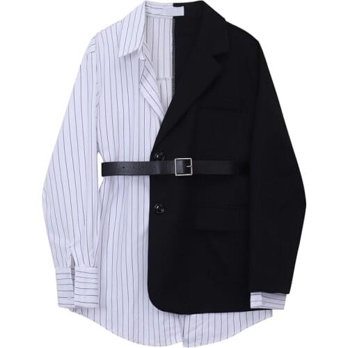 Womens Blazers Design Patchwork 2021 Spring Autumn Fashion Casual Korean Streetwear With Belt Coat Female Outwear Jacket Tops