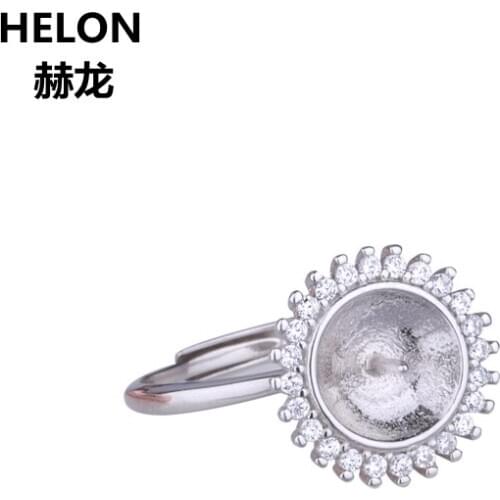 925 Sterling Silver Women Engagement Wedding Ring Cubic Zirconia CZ 6 7 10 11mm Pearl Round Bead Semi Mount Ring Setting