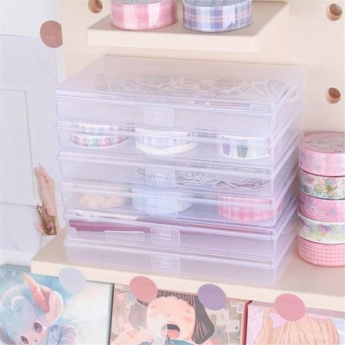 1-2pcs Transparent Desktop Stationery Clear Pencil Box Stickers Storage Case Table Desk Classification Box Stationary Organizer