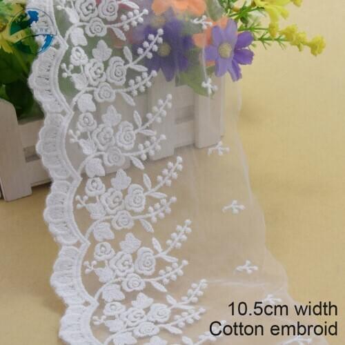 10yards 10.5cm wide white cotton embroidery lace ribbon trim DIY wedding lace garment Accessories african doll lace applique3903