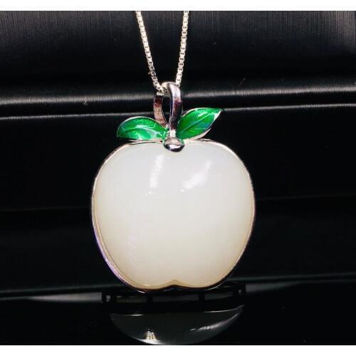2019 Boutique Jewelry S925 Silver Inlaid Hetian Jade Pendant Simple Fashion Apple Necklace, Designed for Womens Gifts