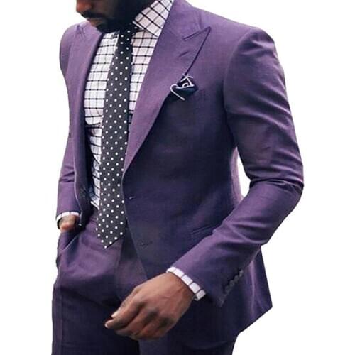 2020 New Men' s 2 pieces Suit Lavender Formal Lapel Slim Fit Tuxedos Two Button Flat Groomsmen blazer For Wedding (Blazer+pants)