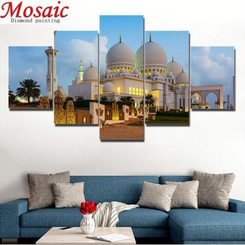 5 pcs Beautiful Masjid In Islam painting 5d Diamond Painting square resin Crystal Mecca Islamic diamond mosaic full square round