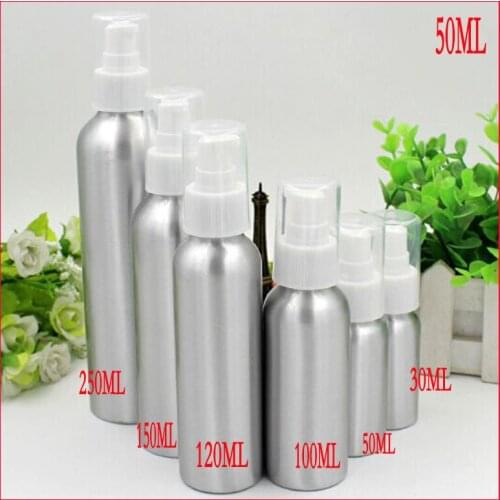 50ml aluminum bottle cosmetics bottle makeup Refillable Bottles w white pump head CONTAINER 100pcs