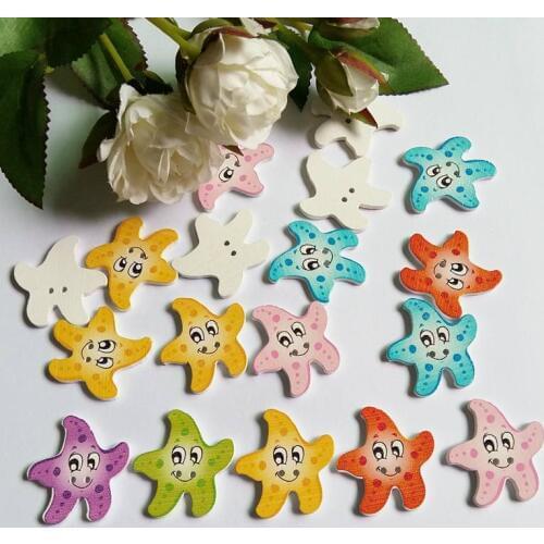 50pcs 2 Holes starfish Wooden Buttons For Clothes Decorative Buttons For Needlework Scrapbooking DIY Sewing Accessories