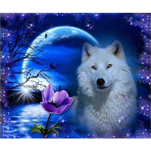 5D DIY Full Round/Square Diamond Painting Moon & White Wolf Cross Stitch 3D Embroidery Rhinestone Mosaic Home Decor Art Y313