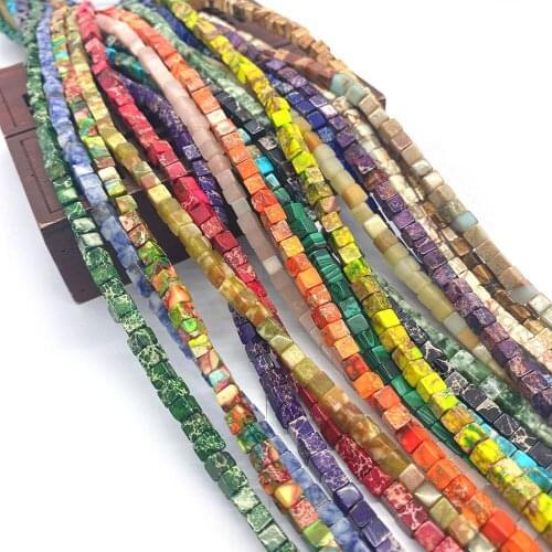 90pcs Natural Stone Beads Emperor Stone Cube Earrings Necklace DIY Beads for Jewelry Charm Making Bracelet Accessories 4x4mm