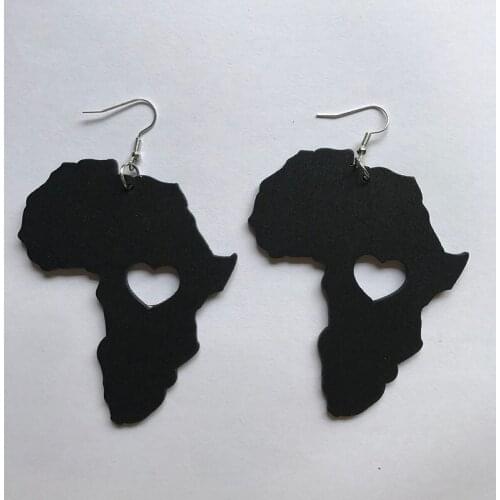 Black Queen Wood Africa Map Hollow Out Heart Earring Vintage Party African Afro Jewelry Wooden DIY Club Gift Earrings
