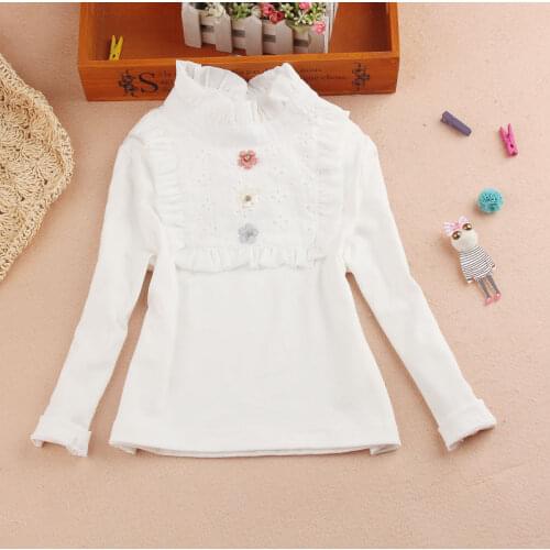Cotton Child Shirts For Teenage Girls Blouse Children Clothes Kids White Long Sleeve T-shirt Toddler Fall Lace Bottoming Shirt