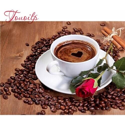 Bricolage 5D point de croix café boisson café | Peinture plein diamant, mosaïque de grains de café broderie diamant, kits de mot