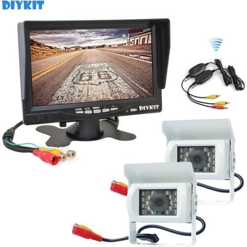 DIYKIT Wireless 7inch TFT LCD Car Monitor Reverse Rear View Monitor + 2 x IR Night Vision HD CCD Rear View Car Camera White
