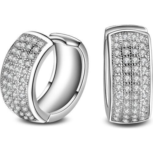 Elegant Lead & Nickel Free 925 Silver Small Circle Earrings Paved Shiny CZ Punk Wide Hoop Earrings for Women or Men Brincos E514