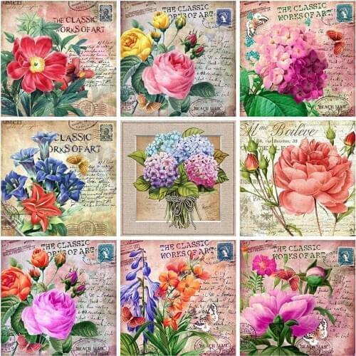 HUACAN 5d Diamond Painting Full Drill Square Flower Diamond Embroidery Sale Text Rhinestones Mosaic Decor For Home