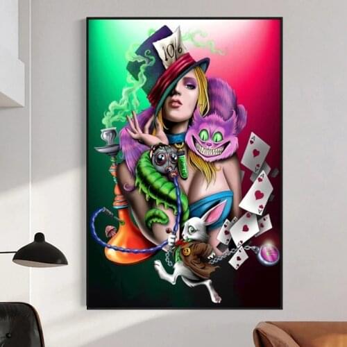 Sexy Alice Adventure Poker Cartoon Girl Posters and Prints Canvas Paintings Wall Art Pictures for Living Room Decor (No Frame)