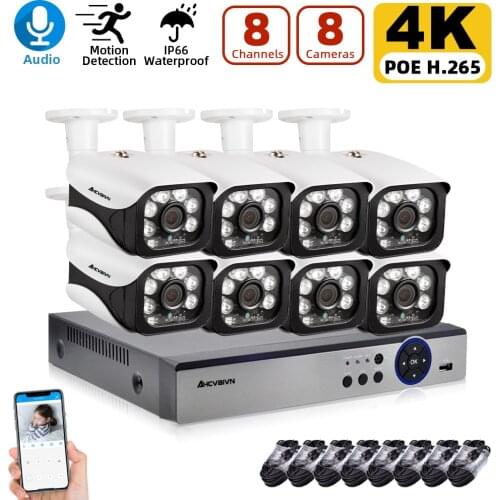 4K Ultra HD POE IP Camera Set 8CH Security Bullet Camera System 8MP H.265 NVR Audio Record Outdoor Video Surveillance KIT