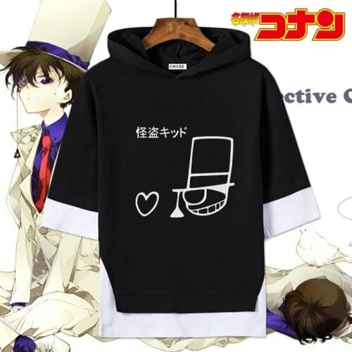 Cosplay Costume Detective Conan Anime Hooded Fake 2 Pcs Suit Summer Short Sleeve Jacket For Men And Women Strange KID Cos Cloths