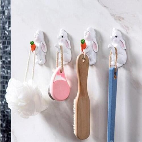 Rabbit Shaped Wall Key Hanger Hook Self Adhesive Clothing Racks Hook Coat Hanger House Decor Bag Keys Sticky Holder