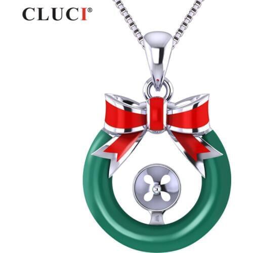CLUCI 925 Sterling Silver Green Round Pendant for Necklace Jewelry Making Women Bowknot Decoration Charms Pendant SP378SB