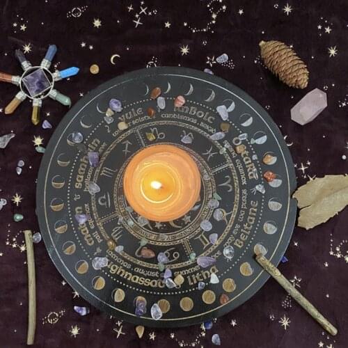 Crystal Energy Disk Witch Divination Pendulum Board Annual Ring Oak Carving Astrolabe Altar Pendulum Prayer Ritual Props 448D