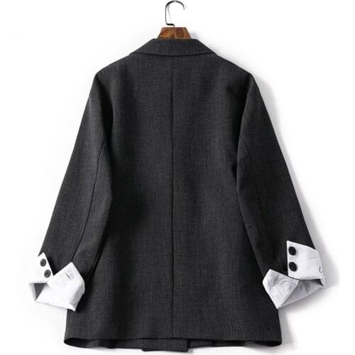 Fashion Double Breasted Blazer Long Sleeve Letter Print Loose Suit Coat Jacket Casual Women Black Blaser Femme Clothes Tops