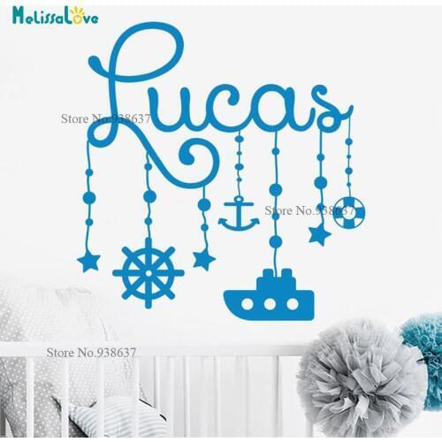 Boy Room Custom Name Decal Ancher Star Boat Rudder Sea Theme Sticker Baby Room Decor Removable Vinyl Wallpaper BA066