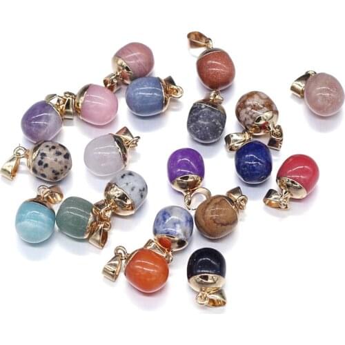 Natural Stone Pendants Ball Shape Polished Crystal Agates Amethysts Stone Charms for Jewelry Making Necklace Bracelet Gift DIY