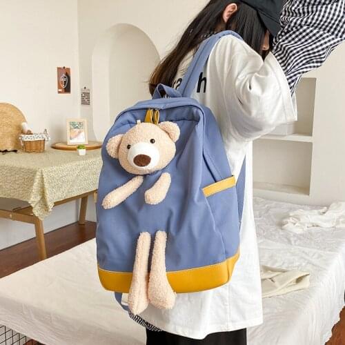 Animal Doll Decoration Nylon Backpack Cartoon Women Backpacks For Teenage Girls School Bag Fashion Women Mochilas