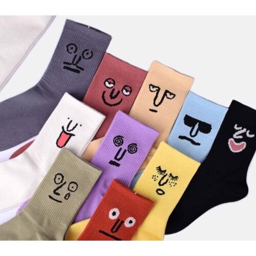 Women Harajuku Colorful Funny Cute Socks Happy Korean Unisex Expression Candy Color Cotton Socks Korean Fashion Cosas Kawaii Sox