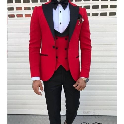 2020 Latest Coat Pant Designs red Casual Men Suit with Pant Slim Fit 3 Piece Tuxedo Custom Simple Suit Terno Masculino