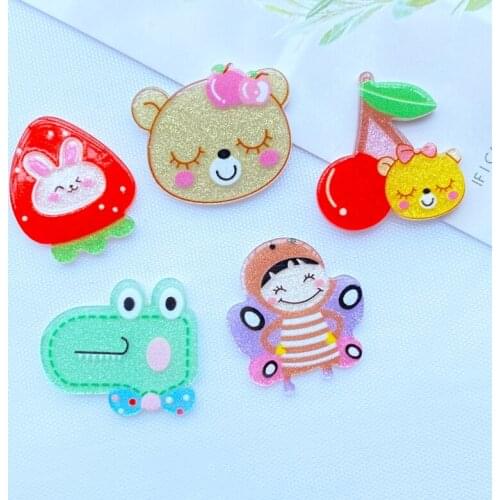 10Pcs New Cute Acrylic Mini Animal Fruit Flat Back Cabochon Scrapbook Kawaii DIY Embellishments Accessories J76