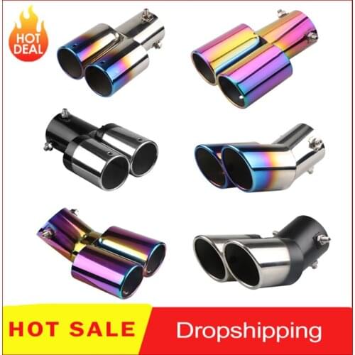 New Dual Outlet Car Exhaust Tip Stainless Steel Slant Rolled Edge Auto Muffler Silencer Universal Car Exterior Supplies Hot