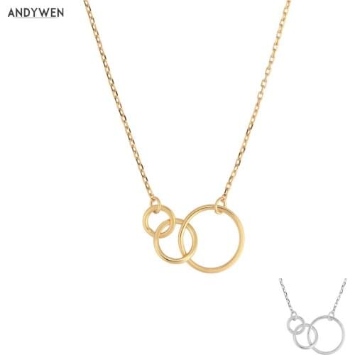 ANDYWEN 925 Sterling Silver Gold Three Circel Pendant Necklace 2020 Rock Punk Collar Simple Slim Jewelry 2020 Jewelry For Women