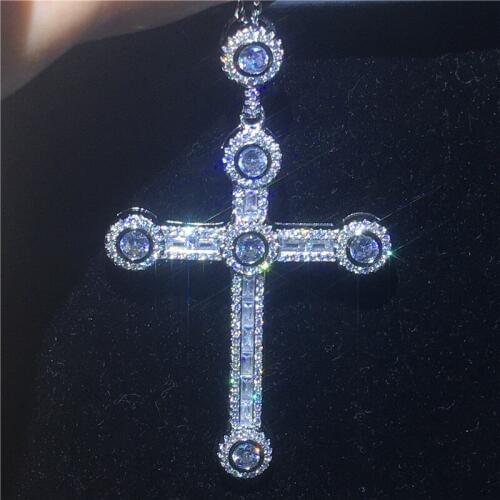 Luxury Big Male Cross pendant necklace 925 Sterling silver AAAAA Sona Cz Party wedding Cross Pendant for men women Jewelry Gift