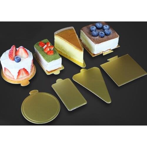 SHENHONG 100 Pcs/Set Mousse Dessert Tray Silver Paper Plates Golden Cardboard Cake Base Pastries Displays Tray Decorative Tools