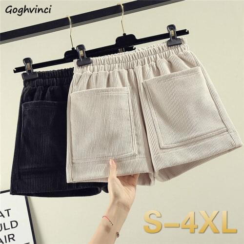 Shorts Womens Autumn Winter Pockets Elastic Waist Thickening Plus Velvet Corduroy Solid Plus Size 4XL Loose Casual Female Basic