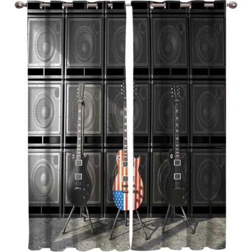 Musical Instrument Guitar American Flag Room Curtains Large Window Window Curtains Kitchen Decor Window Treatment Valances