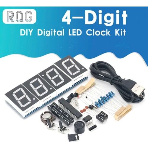 Stylish 4-digit DIY Digital LED Clock Kit Light Control Temperature Date Time Display with Transparent Case Timer DIY Kit