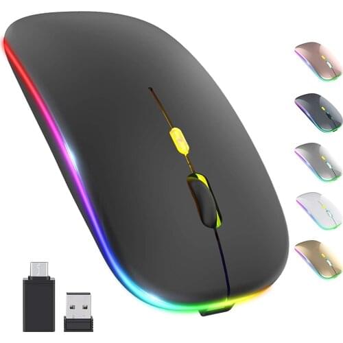 LED Wireless Mouse Rechargeable Slim Silent 2.4G Portable Mobile Optical USB Type-c Receiver Notebook Laptop Computer Desktop