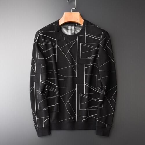 Autumn Sweatshirt Hight Quality Yarn-dyed Geometric Pattern Round Neck Pullover Youth Fashion Trend Sweatshirts Men