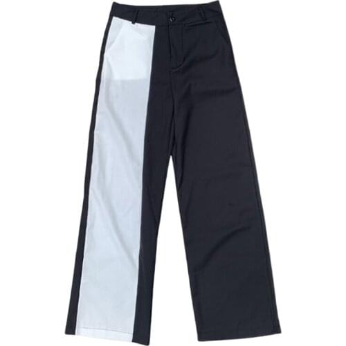 Street Trend Black And White Stitching Contrast Color Men Loose Wide-Leg Straight Trousers Korean Autumn Women Casual Trousers