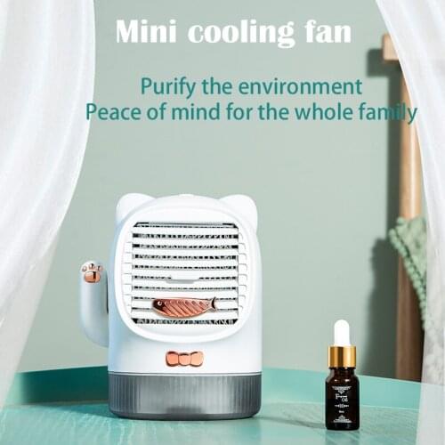 USB Cartoons Desk Mini Fan Portable Air Cooler Fan With UV Rechargeable Silent Operation Office Bedroom Purifier