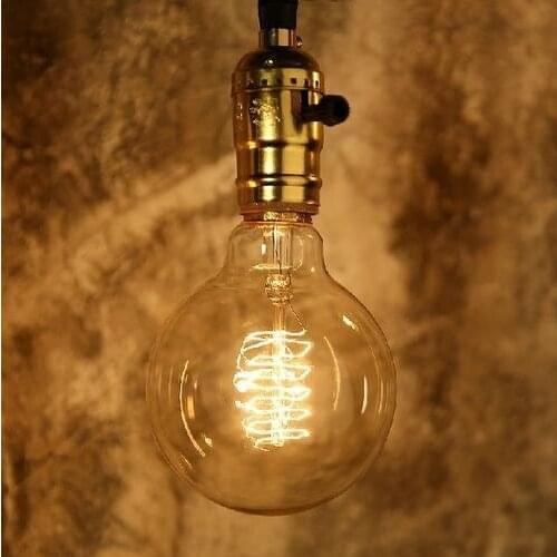 Vintage Pendant Light 40W mega Bulb with Black Wire Chain and alu Gold Hold Edison New [Energy Class E]